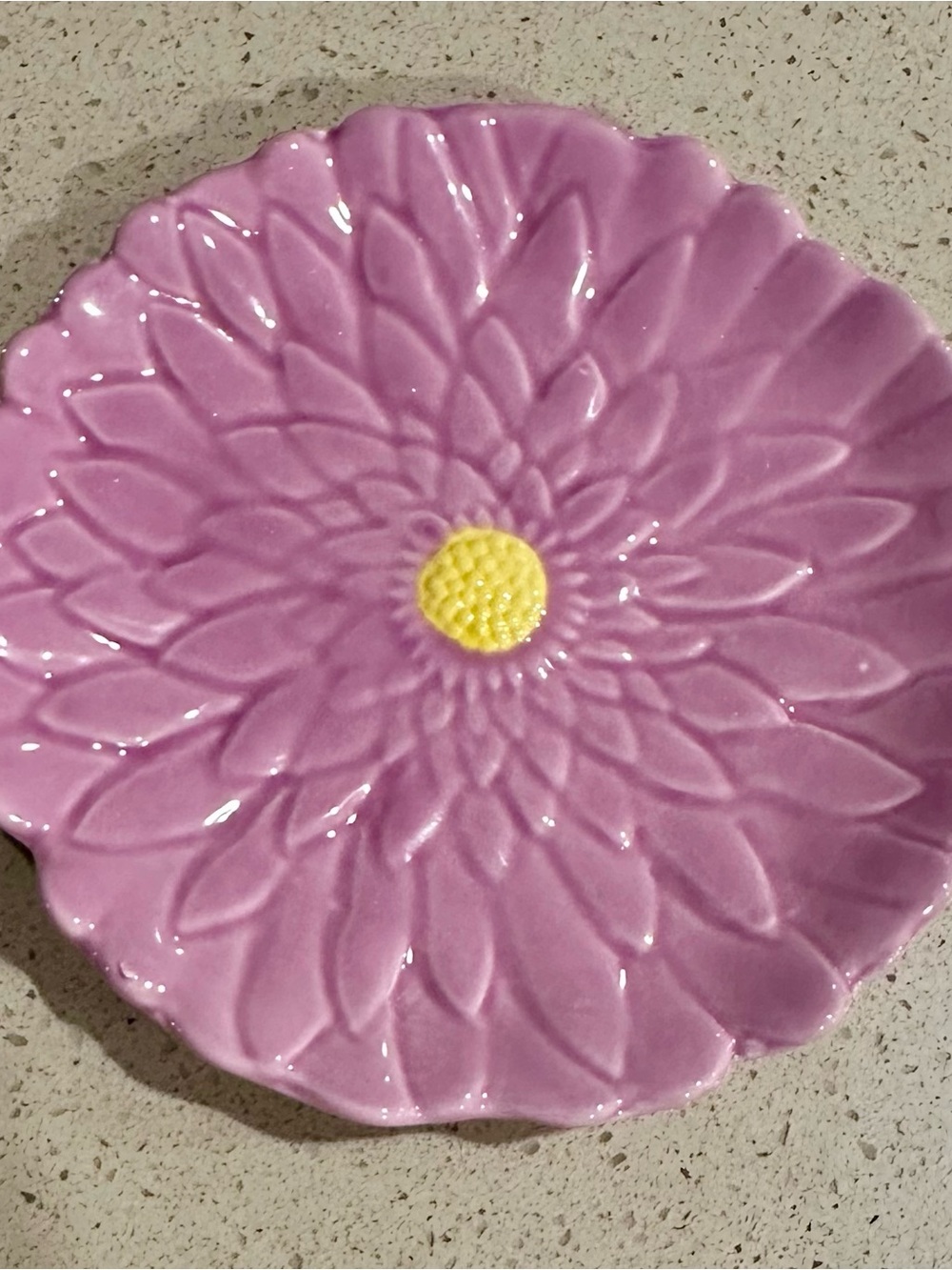 The Spring Shop Pink Floral Ceramic Plate with Yellow Center Accent